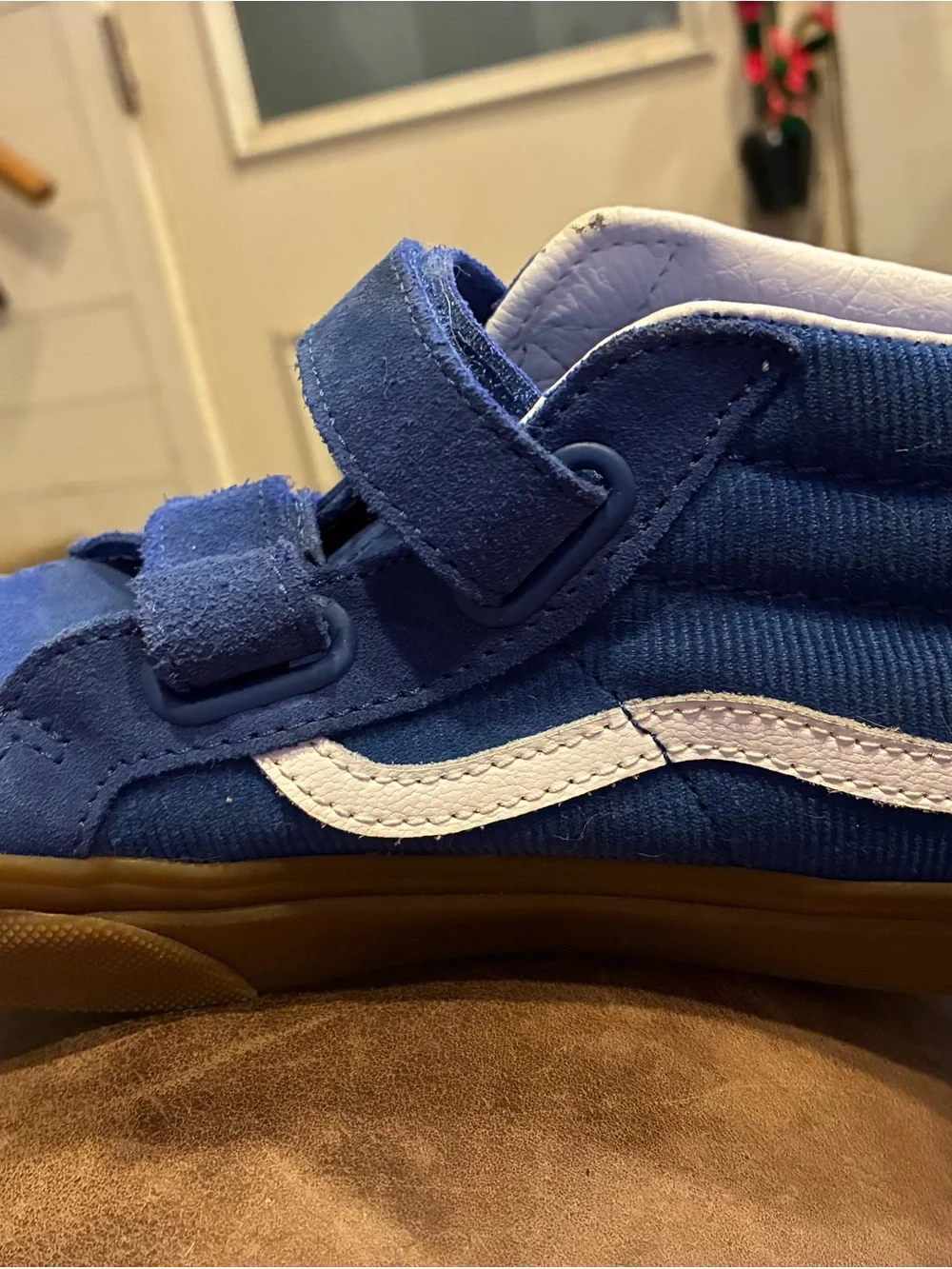 Vans Kids Royal Blue Velcro Skate Sneakers with White Stripe